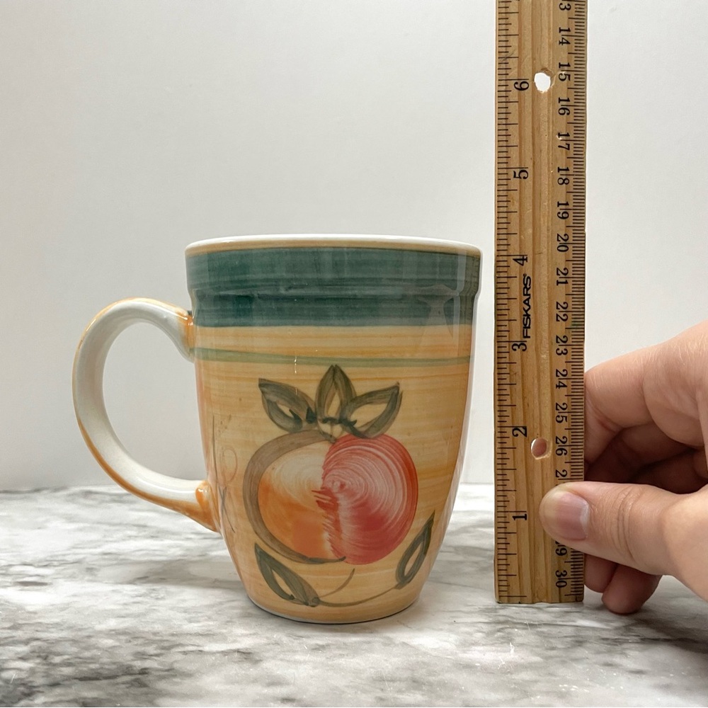 Gibson Antique Orchard 4” Coffee Mug Cup - Yellow and Green, Fruit, Handpainted - Picture 7 of 8